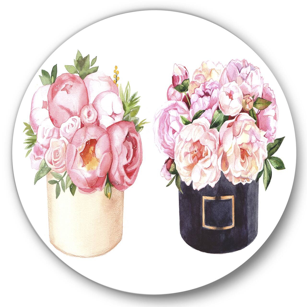 Designart - Flower Box With Peonies and Rose - Farmhouse Metal Circle Wall Art